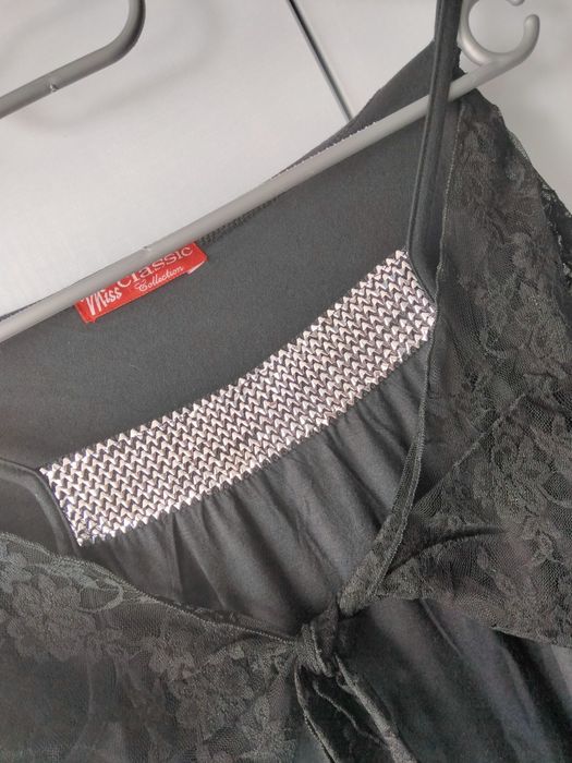 Bluzka czarna bolerko koronka srebrne zdobienie L/XL
