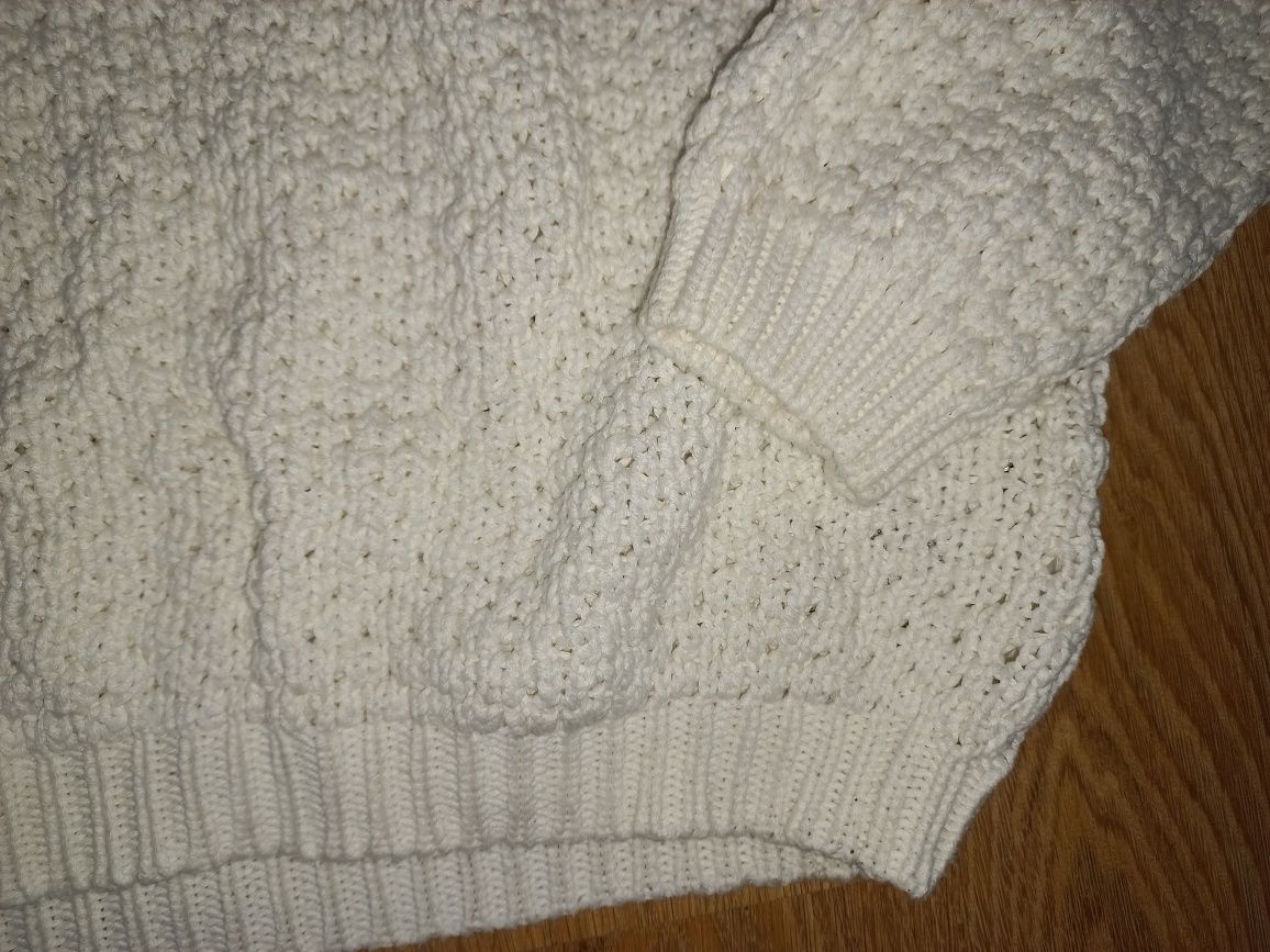 Sweterek świąteczny Ginatricot biały ażurowy oversize vintage