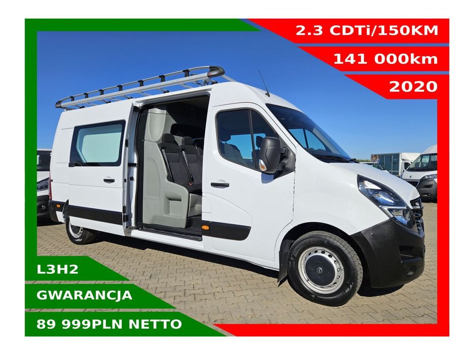 Opel movano L3H2 *89999zł Netto* Brygadówka 6 osób 2.3 CDTi/150KM  Klimatyzacja, Tempomat, Duża nawi, Czujniki parkowania, Kamera, Hak