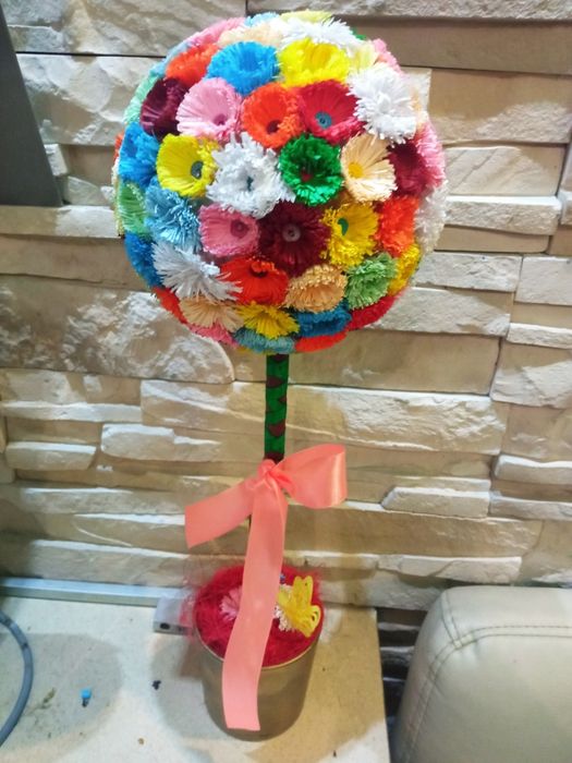 Cudo Drzewko stroik rękodzieło kwiatek w doniczce handmade XXL