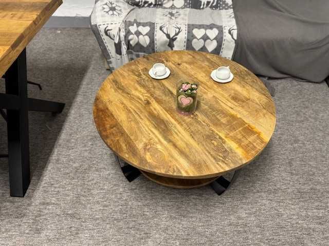 Piekny duży okrągły stolik do salonu drzewo mango styl LOFT Nowy F-Vat