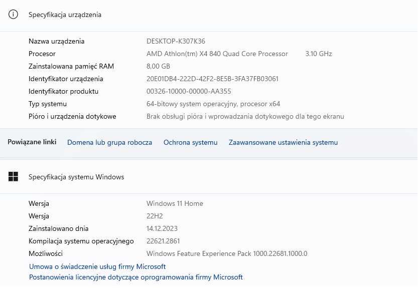 Komputer stacjonarny do pracy i nauki 4x3.1 GHz SSD + HDD GT210 Win 11