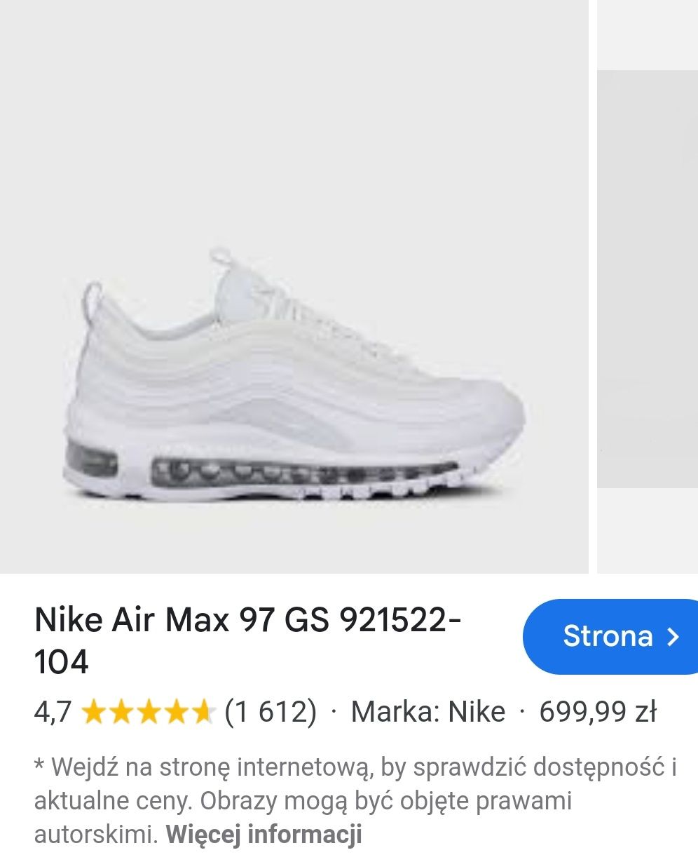 Buty Nike Air Max 97 White  rozmiar  36 okazja Sneakers