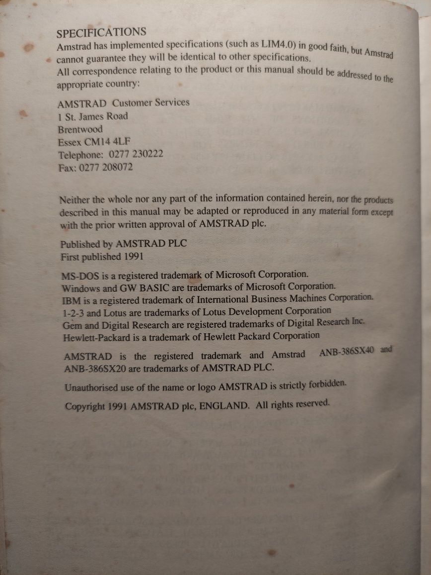 Manual AMSTRAD 1991 Microsoft MS DOS
