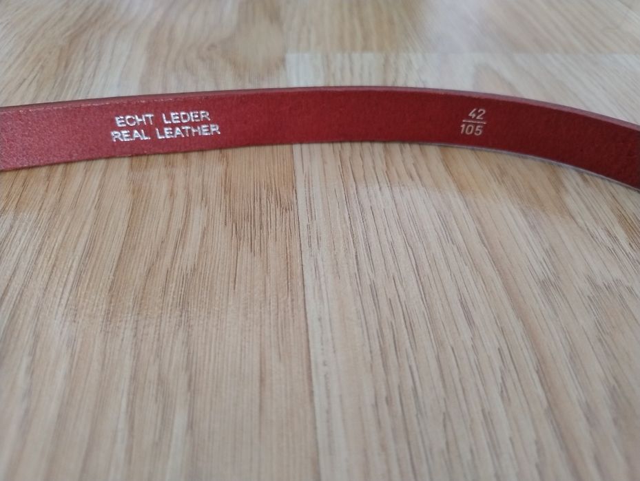 Pasek damski skóra naturalna czerwony, marmurek 18 mm