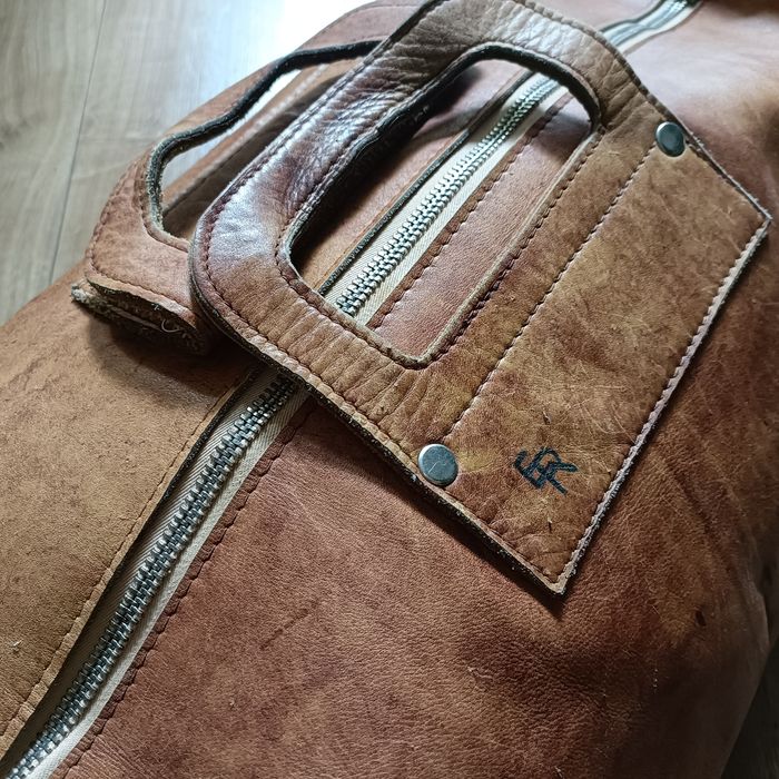 Torba podróżna skórzana vintage jamnik retro walizka