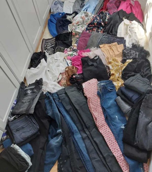 Zestaw  60szt ubrań damskich rozmiar XS, S, kurtka,swetry,torebki,buty