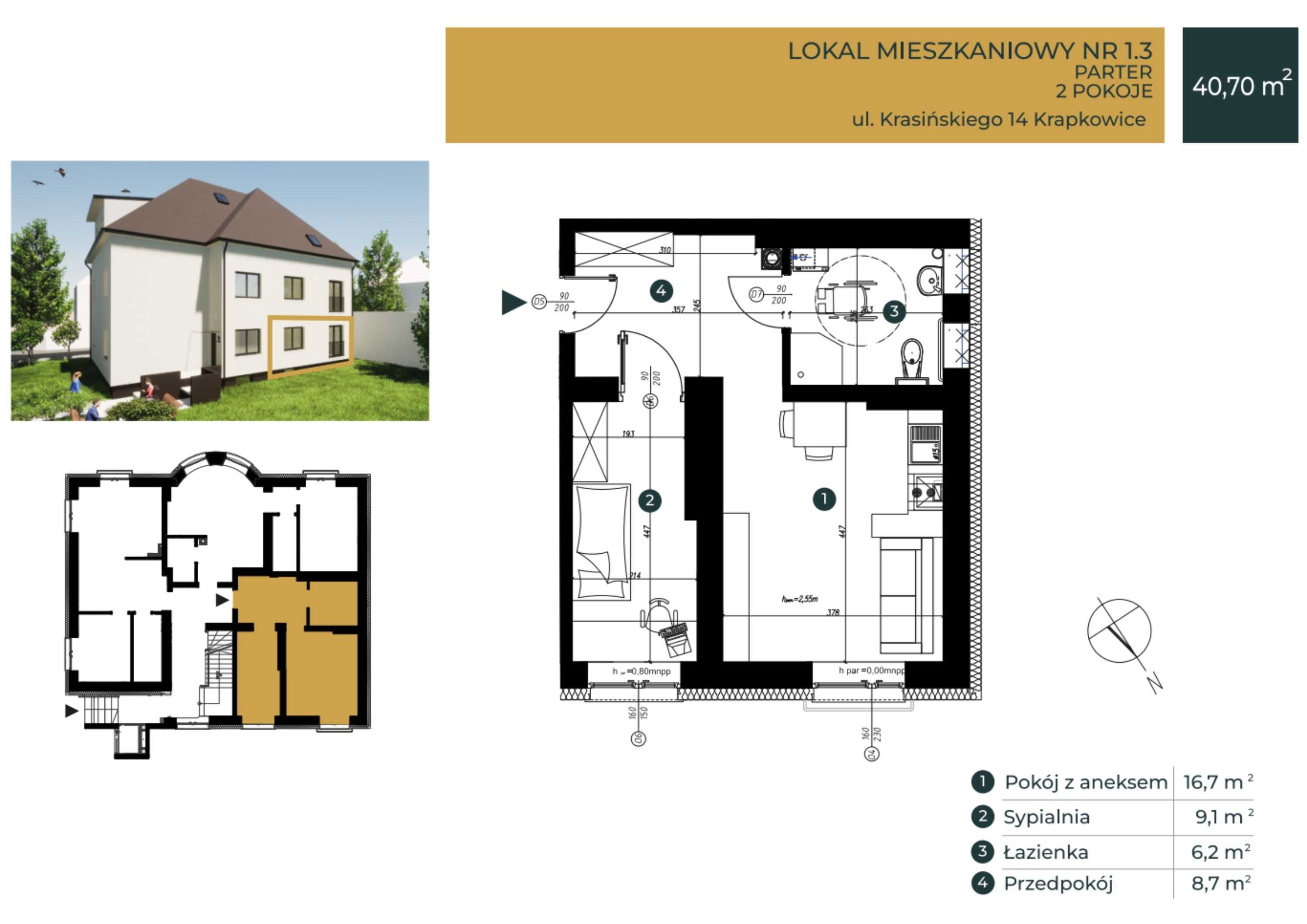 bezczynszowe mieszkanie 41m2, parter, stan deweloperski