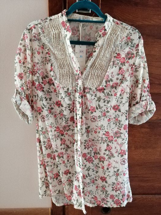 koszula bluzka damska beżowa w kwiatki L/XL