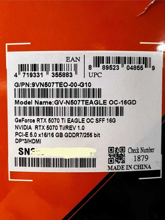 Відеокарта GIGABYTE GeForce RTX 5070 Ti EAGLE OC SFF 16G