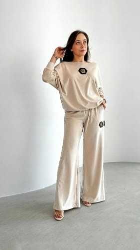 DRES welurowy CHERRY BLACK rozm. L śmietankowy