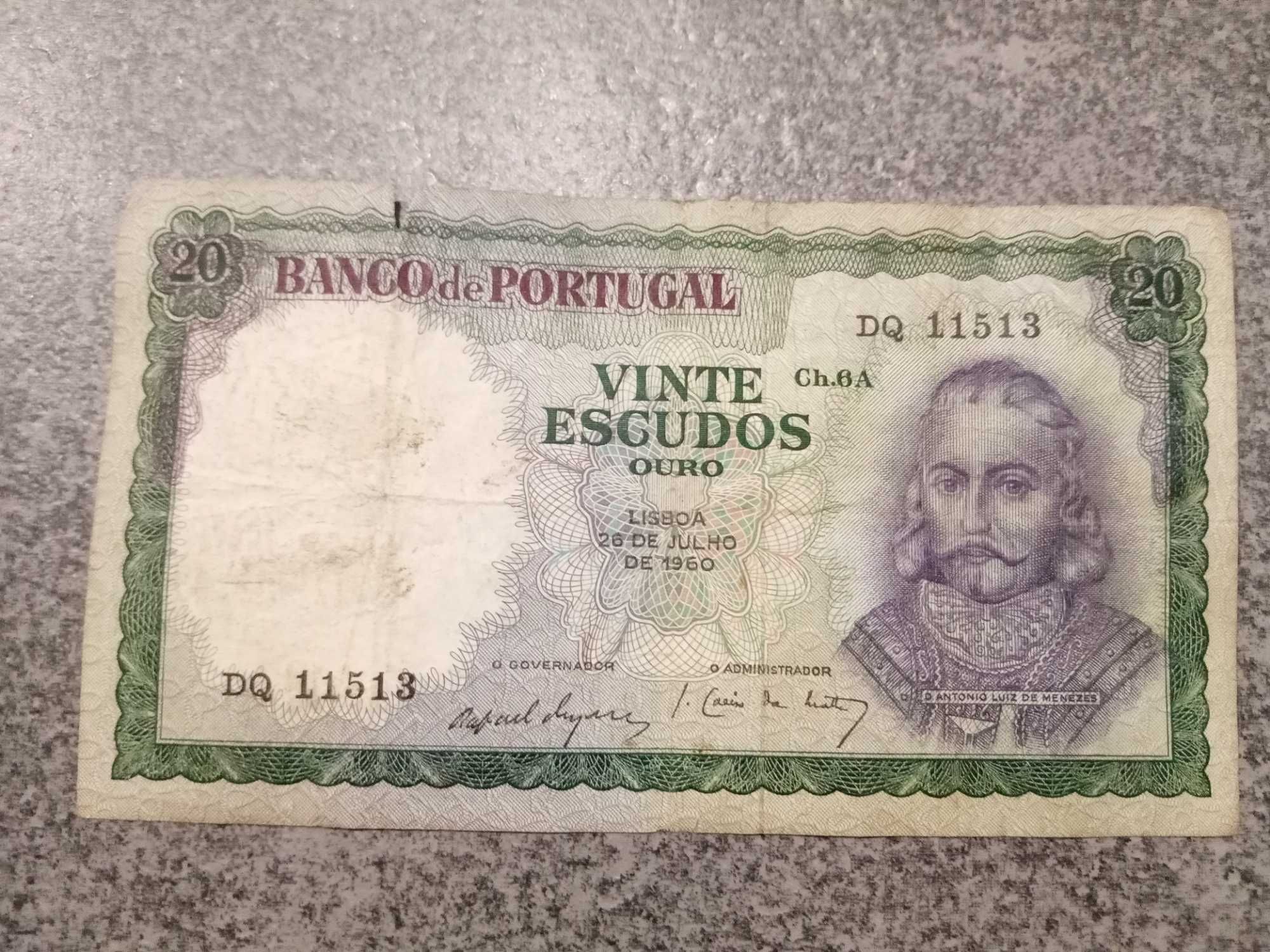 Notas Antigas Coleção 20 Escudos de 1960