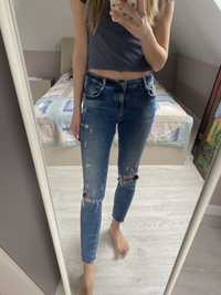 Spodnie jeansowe Zara 36 S skinny rurki z przetarciami