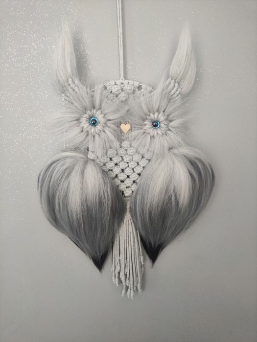 Sowa makrama rękodzieło szara