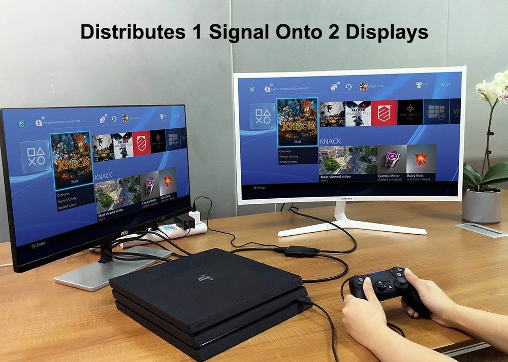 HDMI Сплиттер (1 на 2) 4К 60Hz. Для PC, XBox, PS4, PS5, видеоплееров,