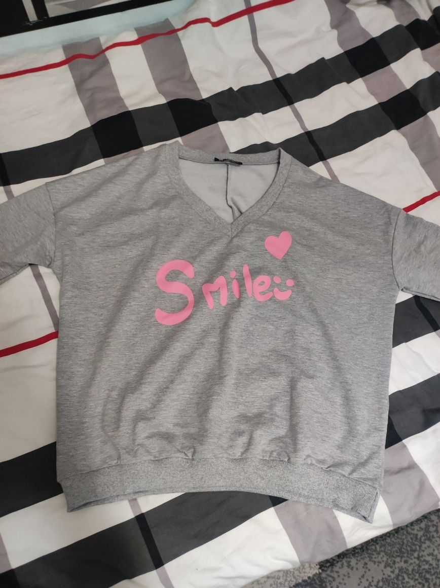 Nowa szara bluza damska z nadrukiem Smile XL/XXL