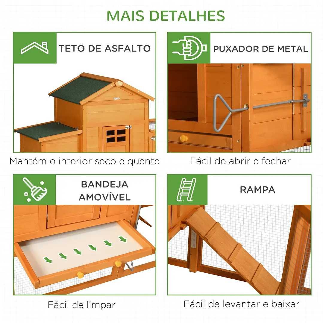 Galinheiro de Madeira 297,5x68x118cm para 3-6 Galinhas