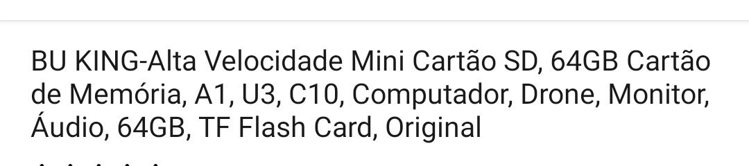 Mini cartão SD velocidade 64 GB, Cartão de memória..