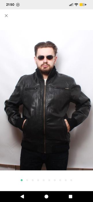 Куртка бомбер чоловіча чорна натуральна jack&jones