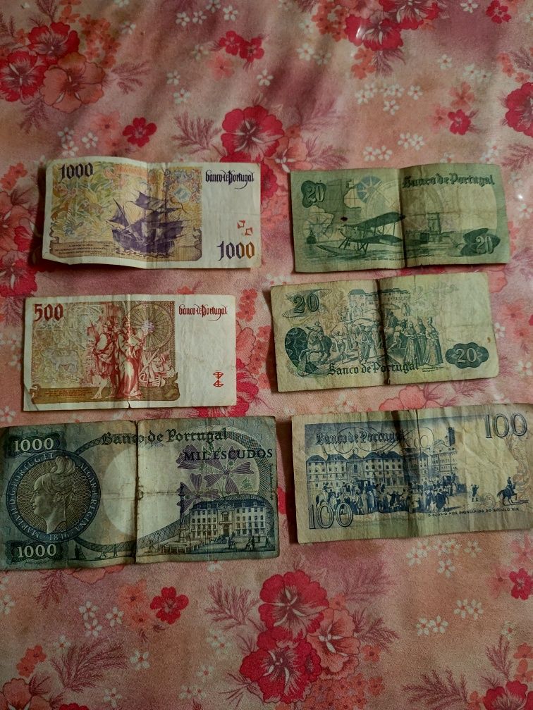 Notas de escudo 20, 100, 500, 1000
