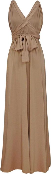 Brązowa sukienka koktajlowa elegancka maxi letnia wielofunkcyjna M 38