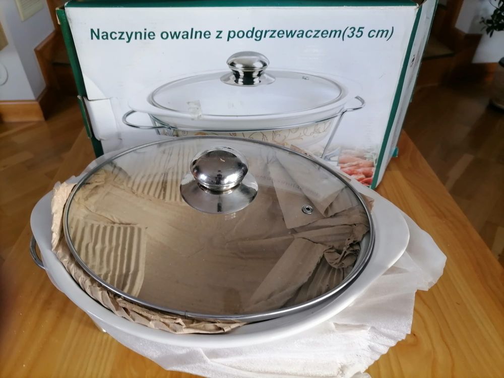 Naczynie owalne ceramiczne żaroodporne z podgrzewaczem nowe