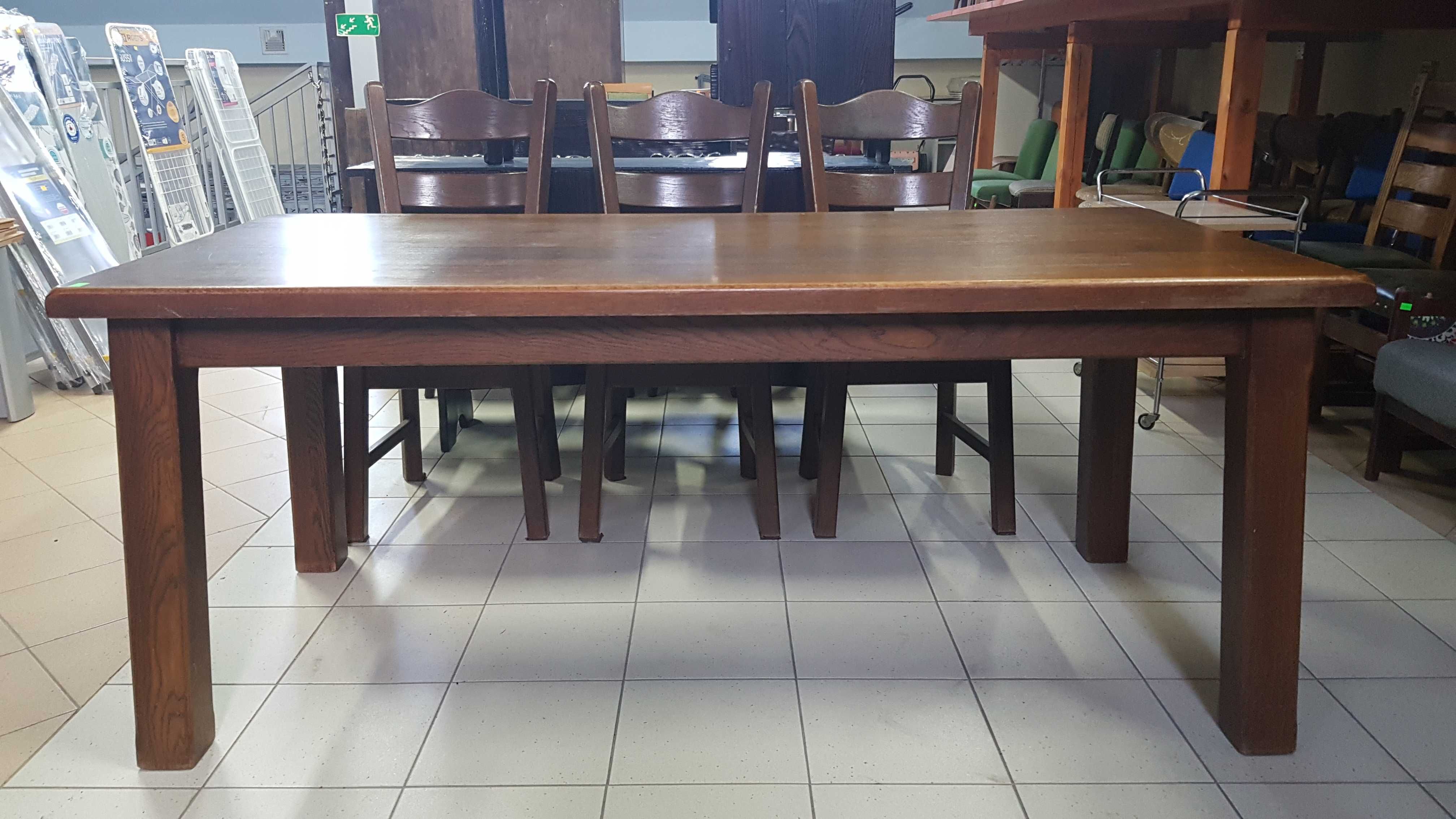 Stół z krzesłami (1+6) drewniany, masywny