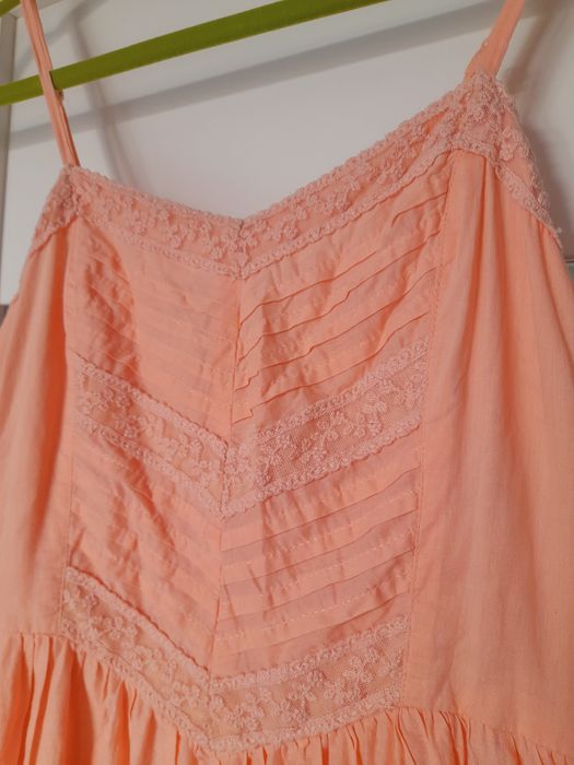 Morelowa sukienka cottage core szyfonowa koronka pudrowa romantic S M