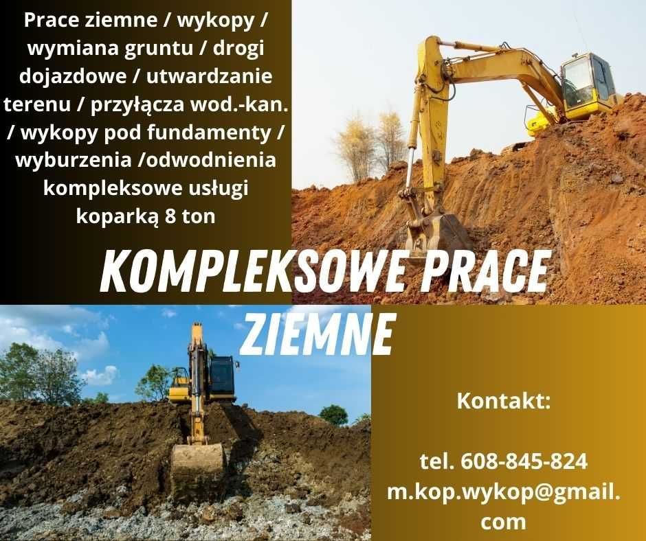 Usługi koparką 8-9-10ton, prace ziemnie, utwardzanie podjazdów, wykopy