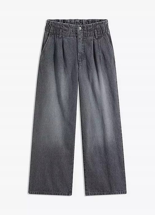 B.P.C szare jeansy szerokie wysoki stan z falbanką ^46