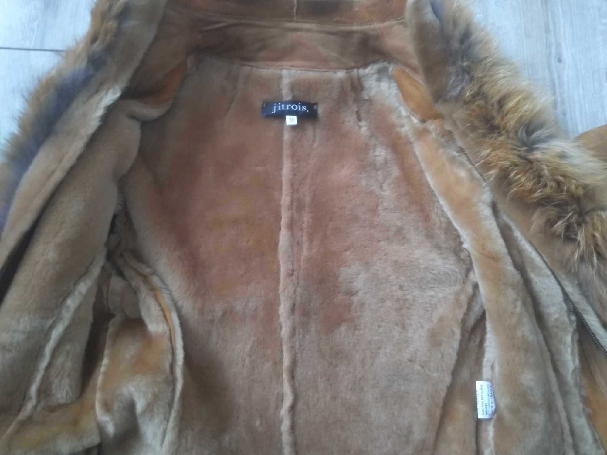 Jitrois France 36 leather jacket luksus kurtka skóra owcza futro lisa