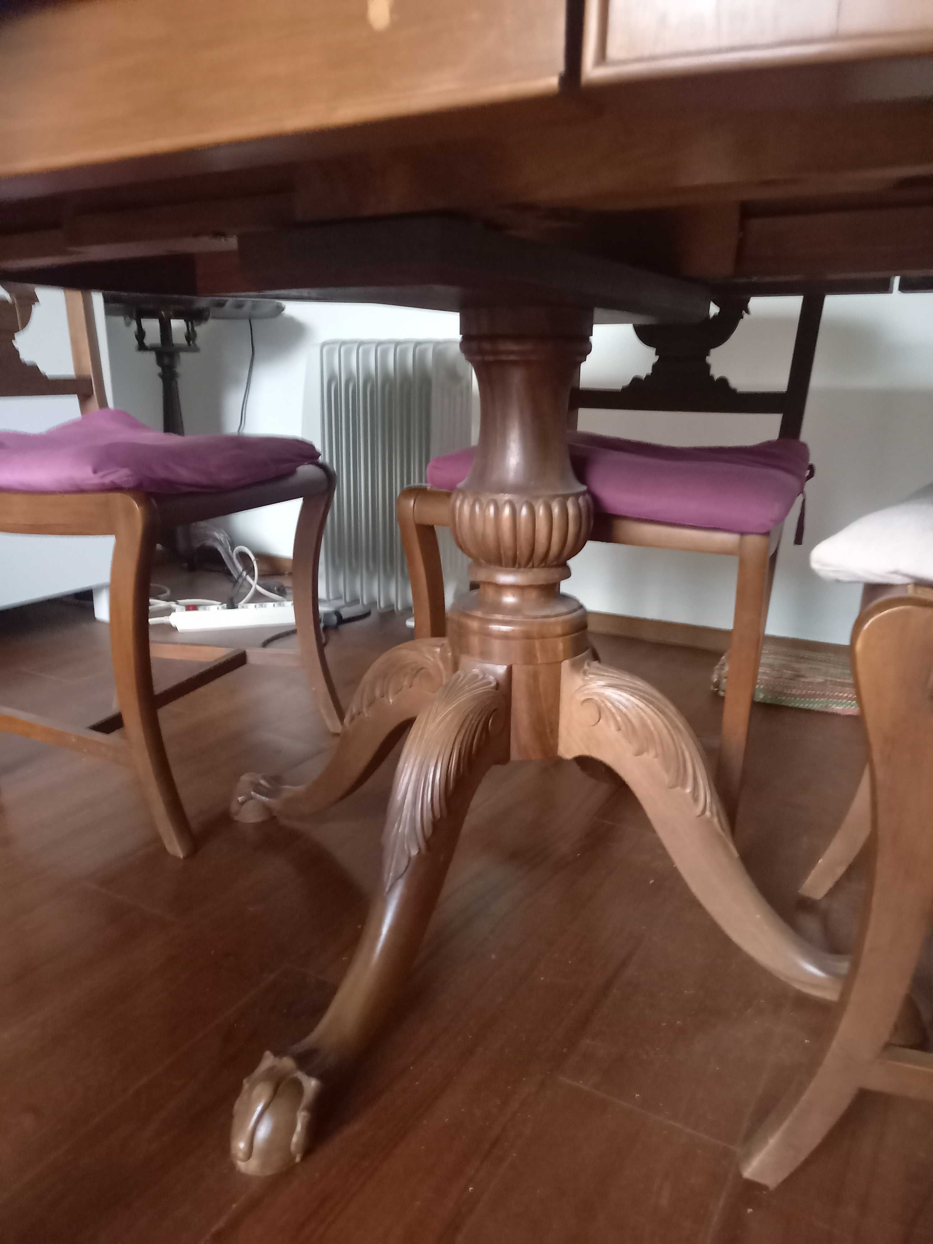 Conjunto de mesa e 4 cadeiras em madeira maciça e palhinha - vintage