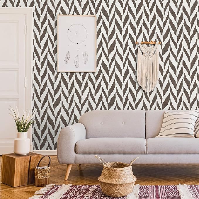 Tapeta VEELIKE w brązowy chevron - boho geometria do wnętrz