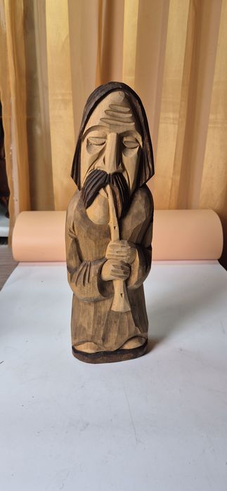 Duża stara rzeźba ludowa grajek ludowy 37,5 cm