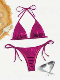 Strój Kąpielowy Bikini Sexy Metaliczny Różowy Figi Shein L