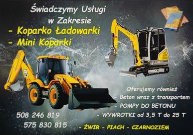 Koparko ładowarka-mini koparka-wykopy-przyłącza-Wynajem wraz z