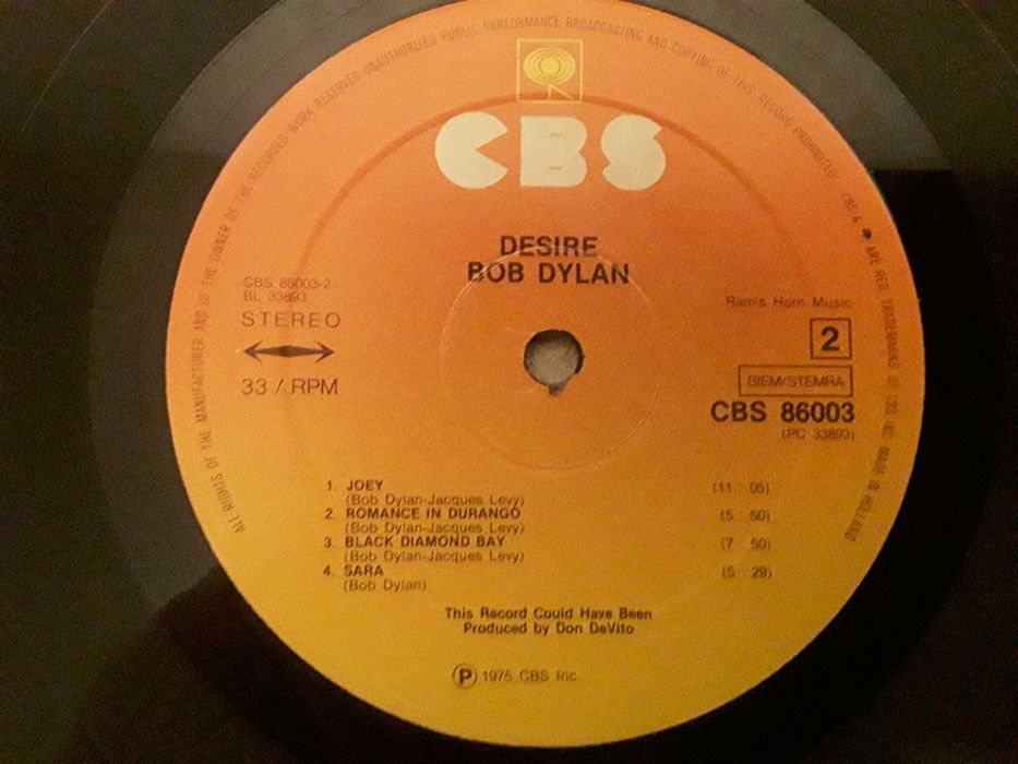 Виниловая пластинка Bob Dylan  Desire  1975 г.