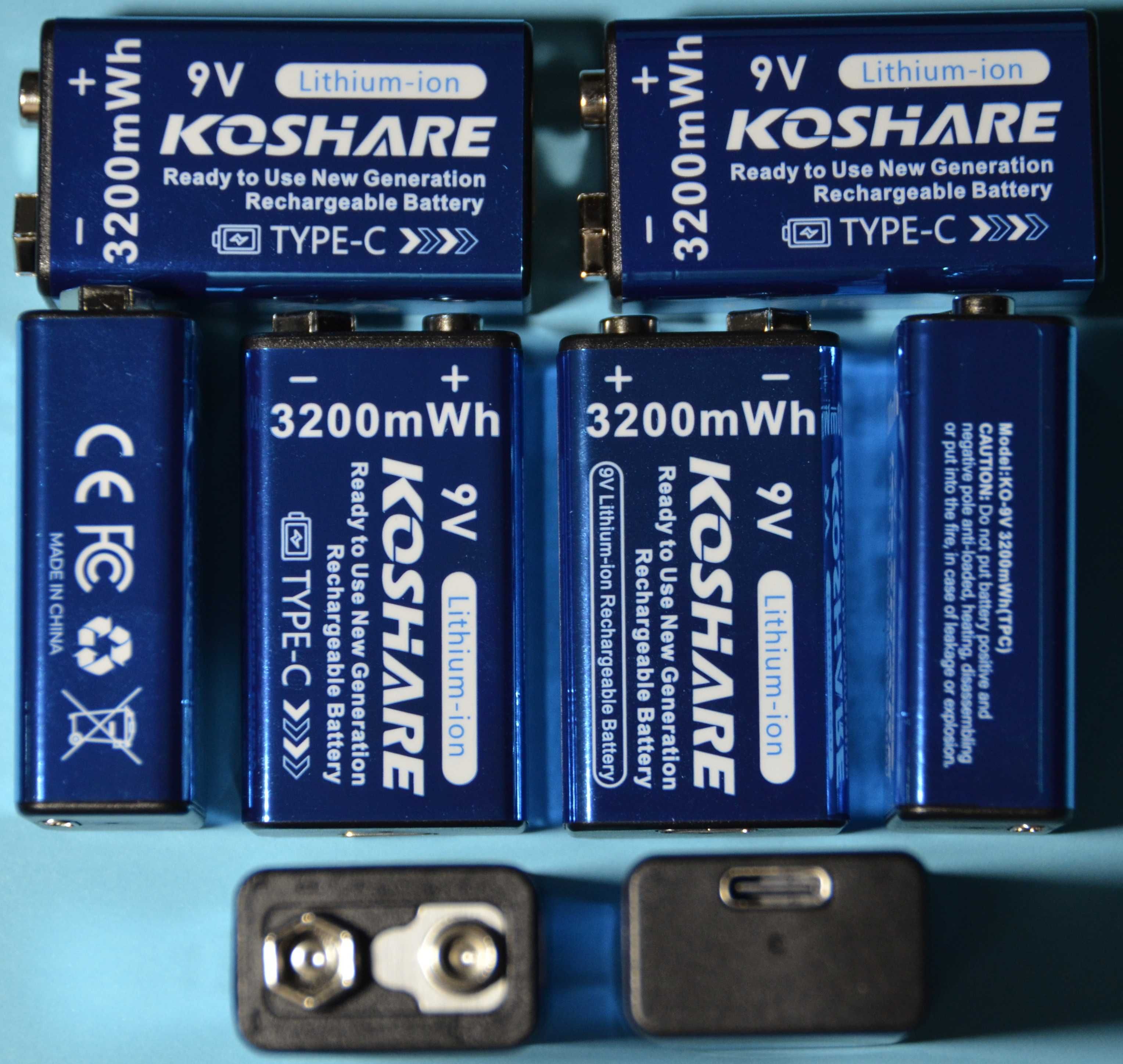 Аккумулятор KOSHARE 9V "Крона" 3200mAh Зарядка от USB-С