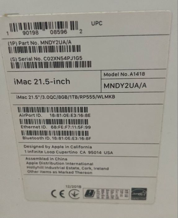 Настільний компʼьютер iMac 21,5’’, 256 - 16 gb, 2019 року