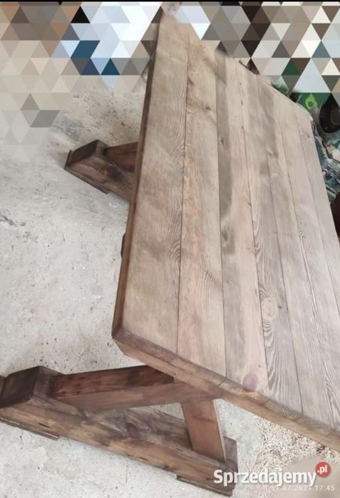 Masywny stół z litego drewna • ręczna robota • 190 cm • styl rustykaln