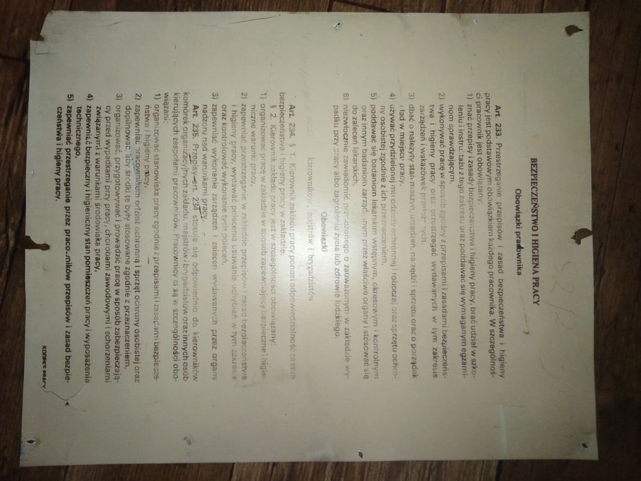 PRL plansza tablica Kodeks Pracy BHP