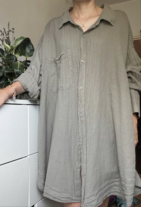 Sukienka tunika koszula len lniana H&M XXL KHAKI