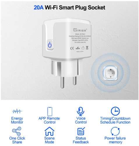 GIRIER Tuya Wifi Smart Plug 20A EU
