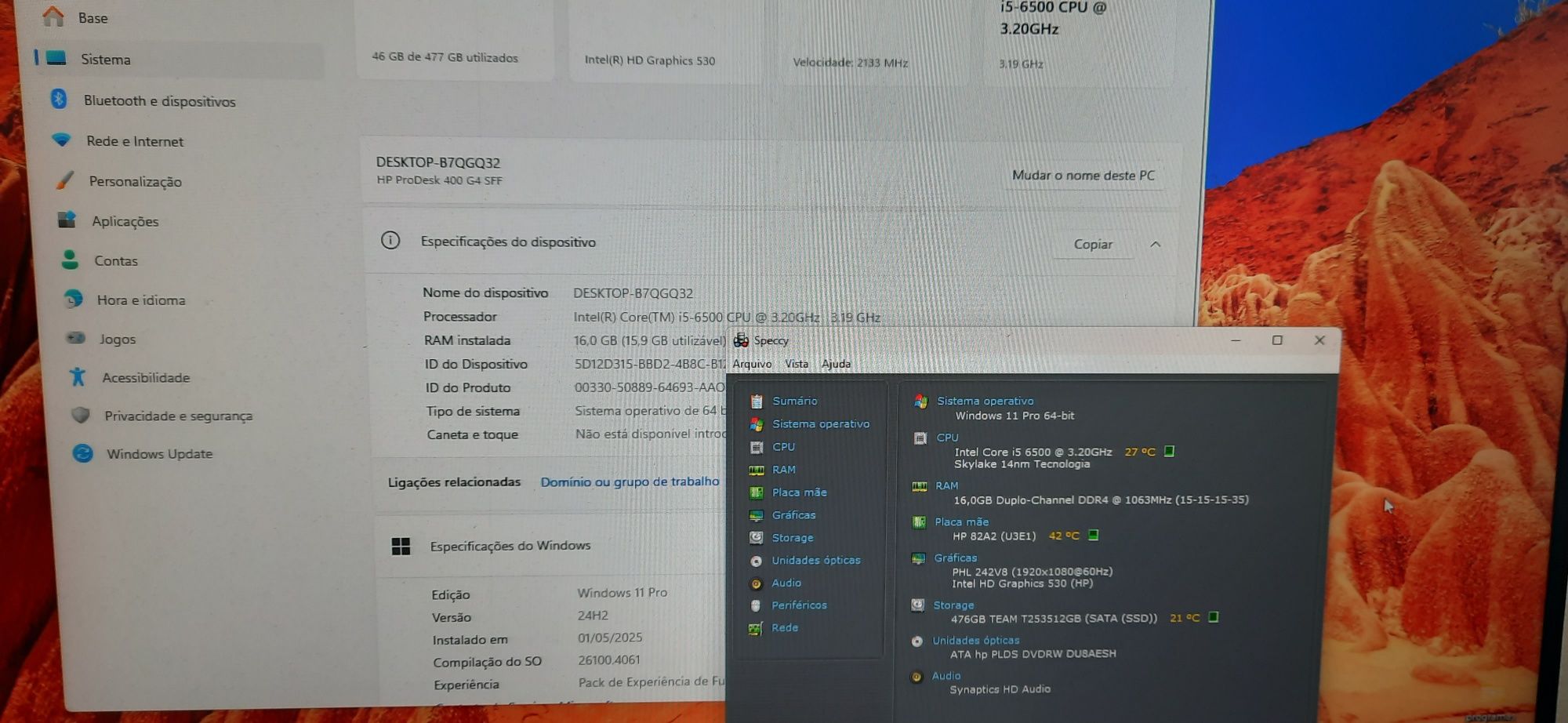 Pç Student HP-400G4 6ªG|i5.6500-3.2Ghz|16G-DDr4|SSD512G|TPM2.0|W11