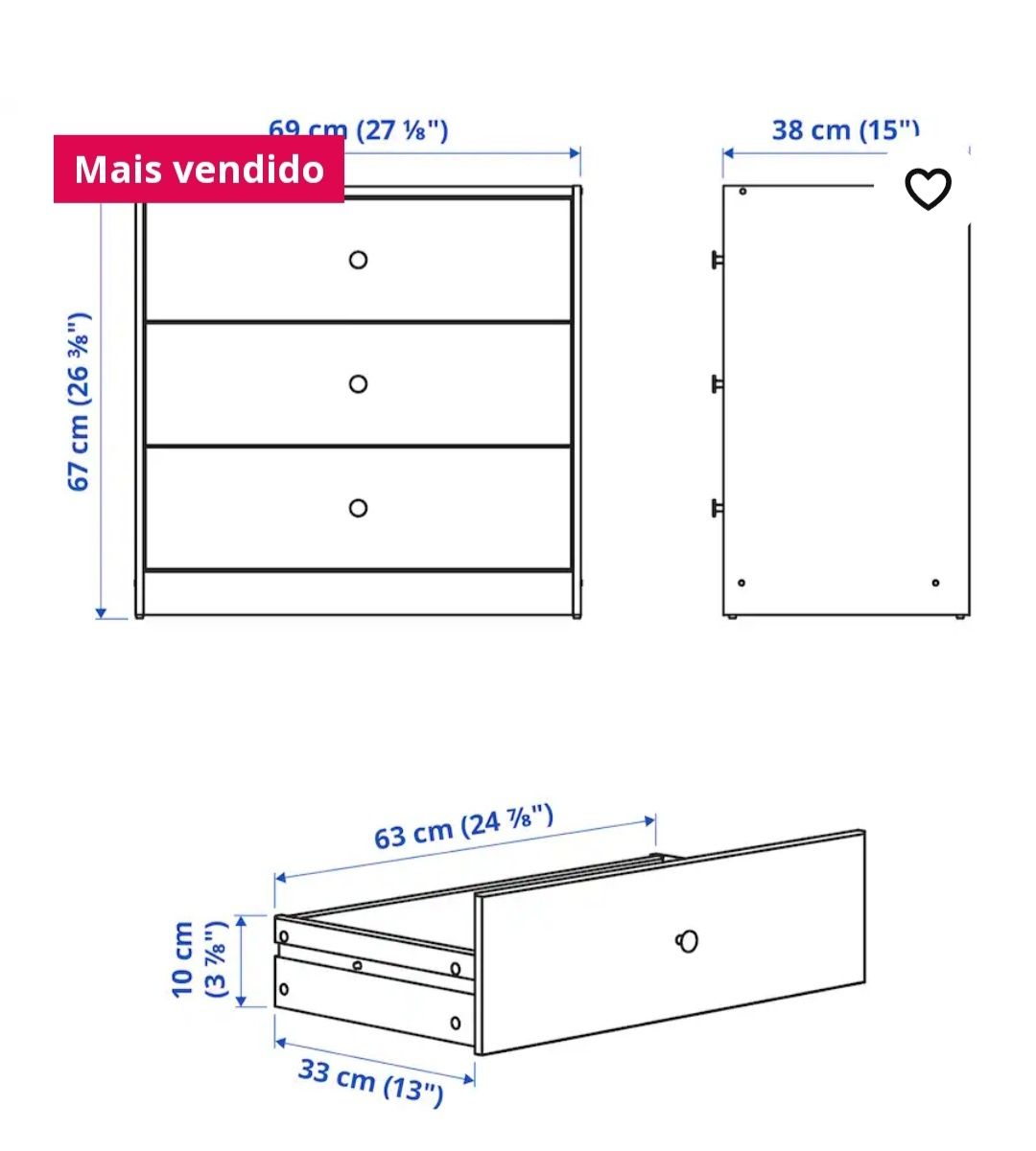 Cómoda com 3 gavetas