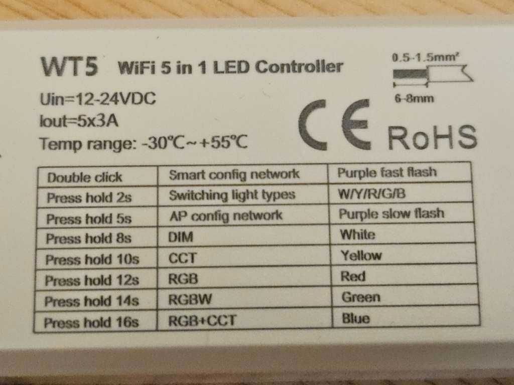 WT5 Sterownik instalacji 5w1 WiFi CCT RGB RGB 12-24V Alexa Tuya 2.4GHz