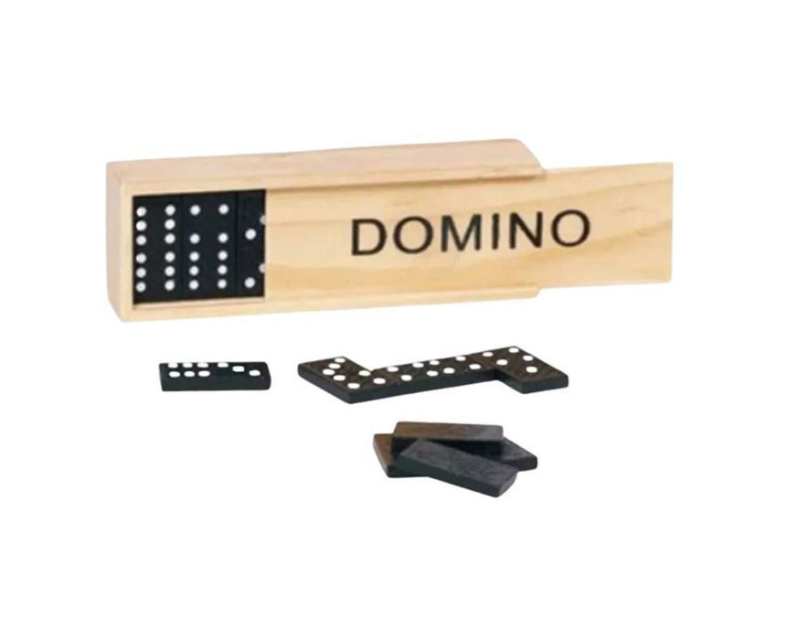 domino drewniane klocki gra rodzinna pudełko 28 el