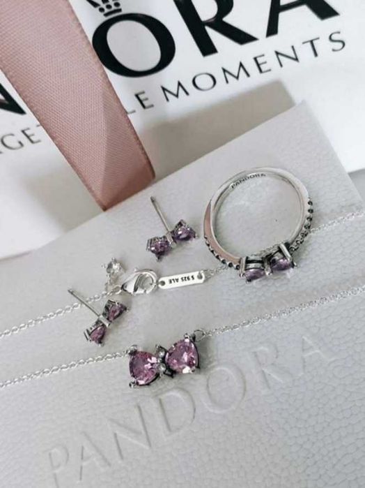 Набір рожевий блискучий бант пандора