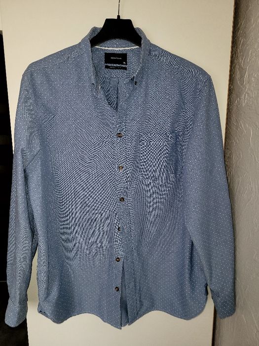 Błękitna / niebieska koszula w kropki Reserved rozm. XXL bawełna 100%