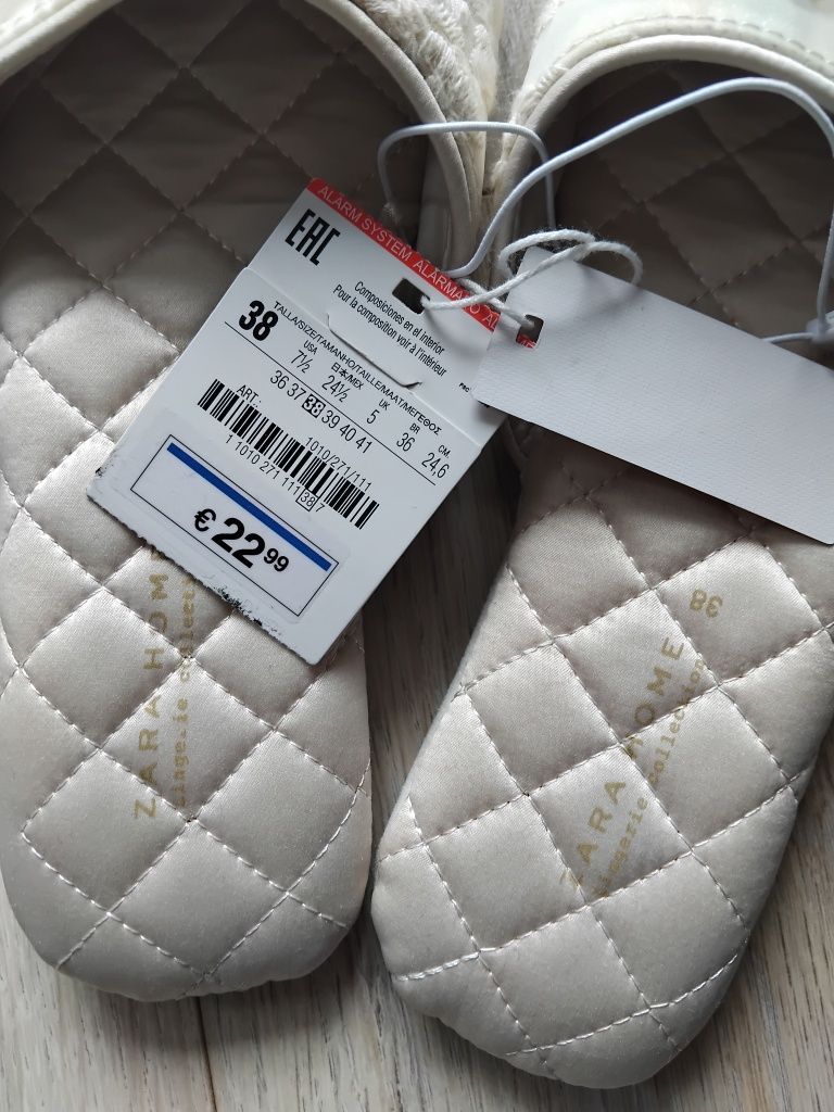 nowe Zara Home 38 (24 cm) eleganckie lekkie pantofle domowe kapcie